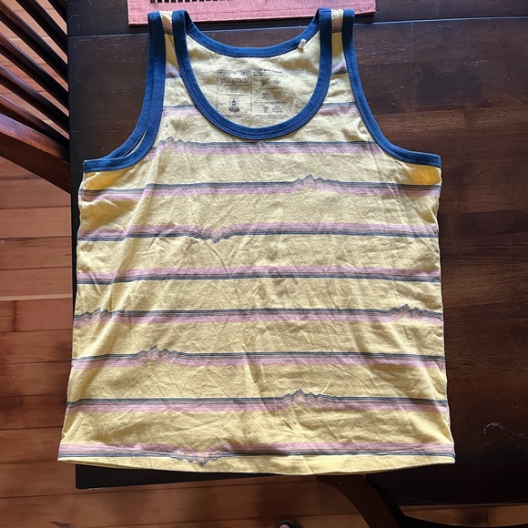 Patagonia “Ridge Rise Stripe Repeat” Organic Tank Top Yellow and Navy size M - Picture 7 of 13